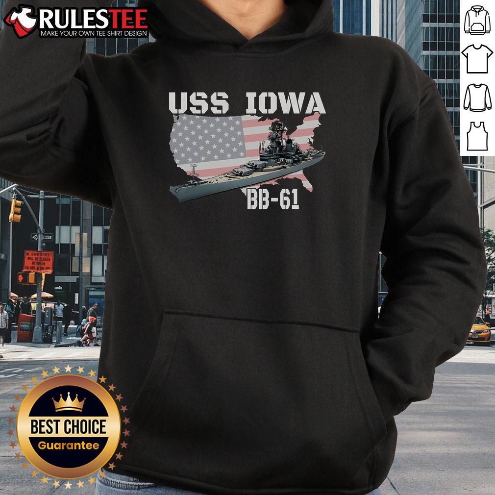 USS Iowa BB-61 hoodie featuring the iconic American battleship design for WWII veterans and history enthusiasts.