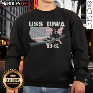 USS Iowa BB-61 American battleship sweatshirt featuring WWII veteran design, perfect for naval history enthusiasts.