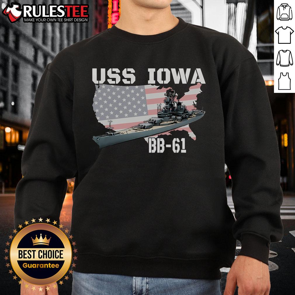 USS Iowa BB-61 American battleship sweatshirt featuring WWII veteran design, perfect for naval history enthusiasts.