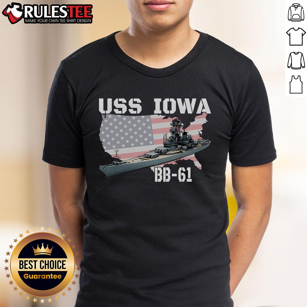 USS Iowa BB 61 veterans T-shirt featuring an artistic design of the iconic WWII American battleship.