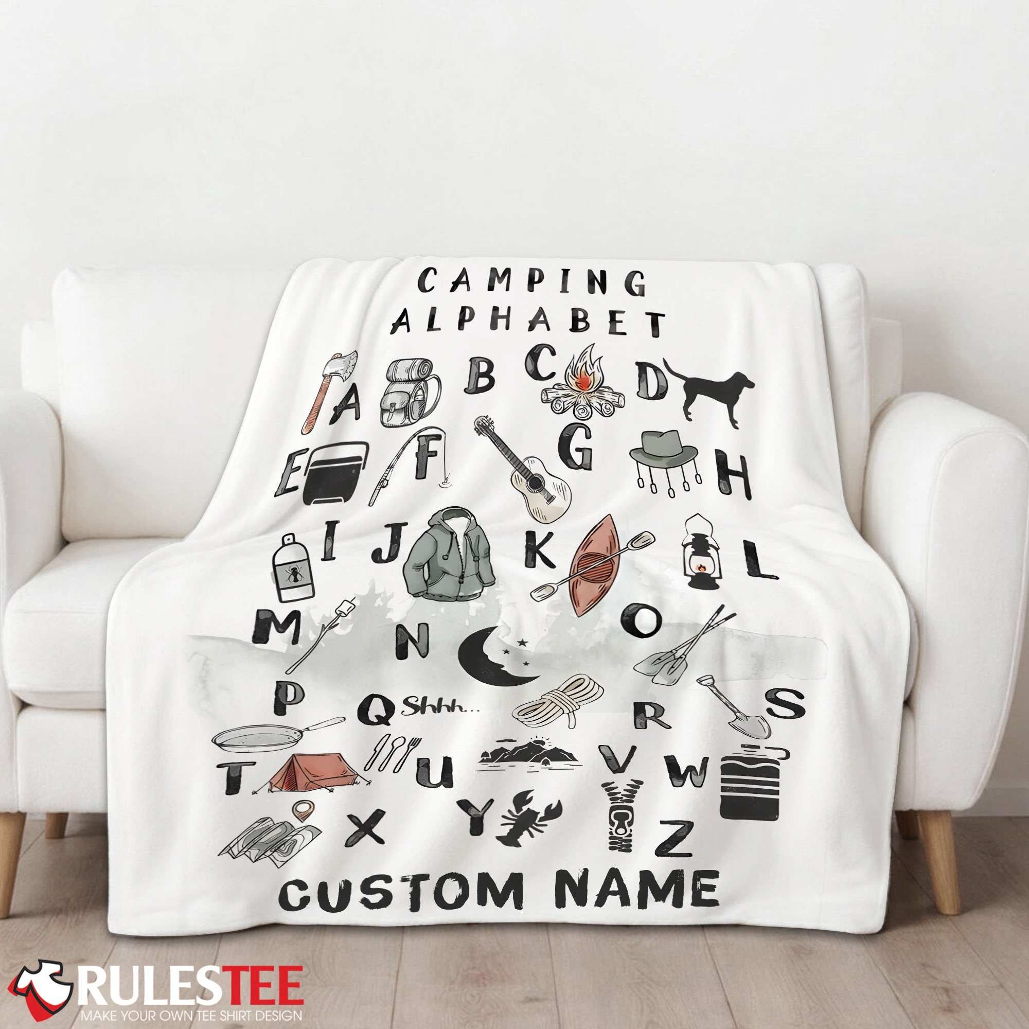 Camping Equipment Camping Alphabet Blanket Fleece Customized Blanket