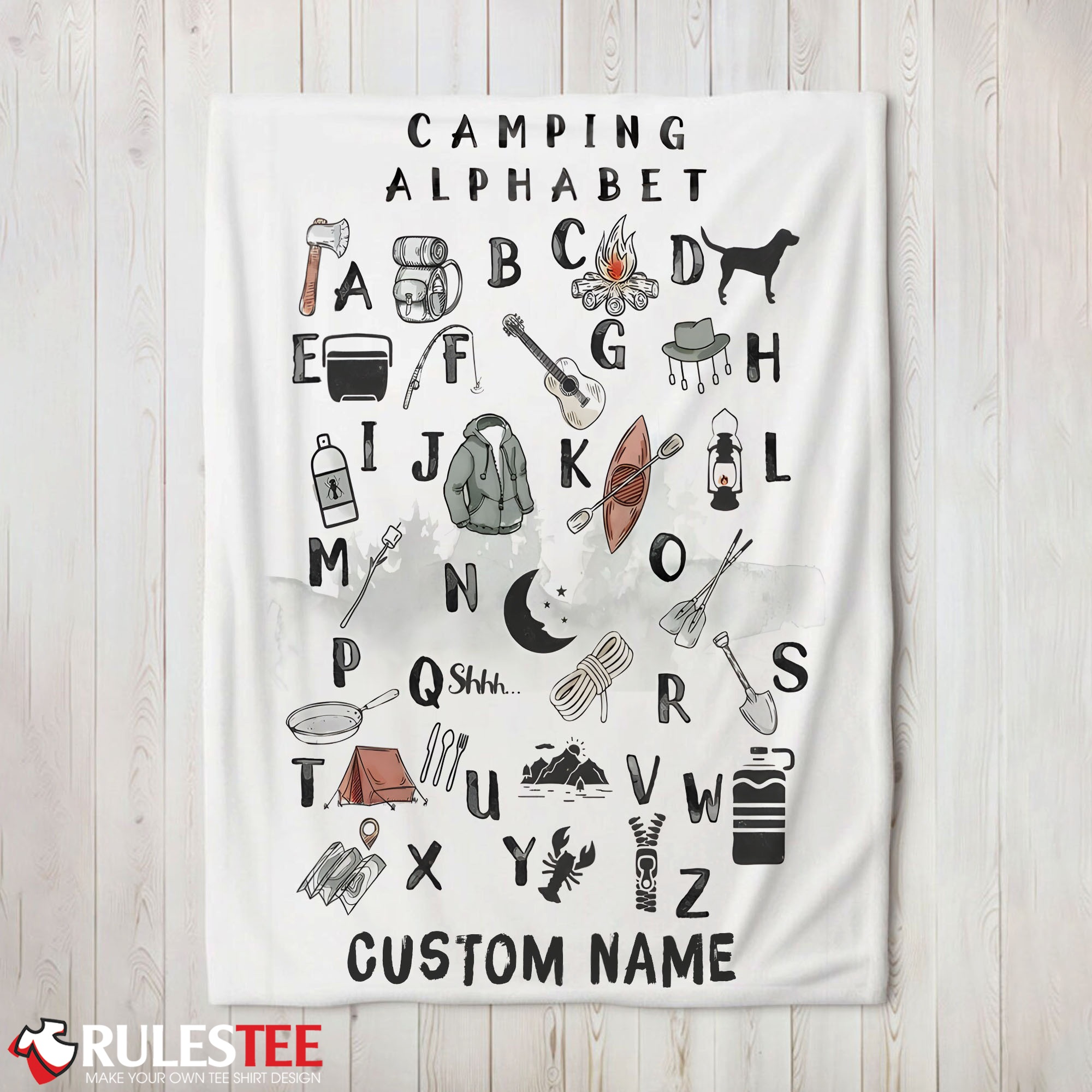 Camping Equipment Camping Alphabet Blanket Fleece Customized Blanket