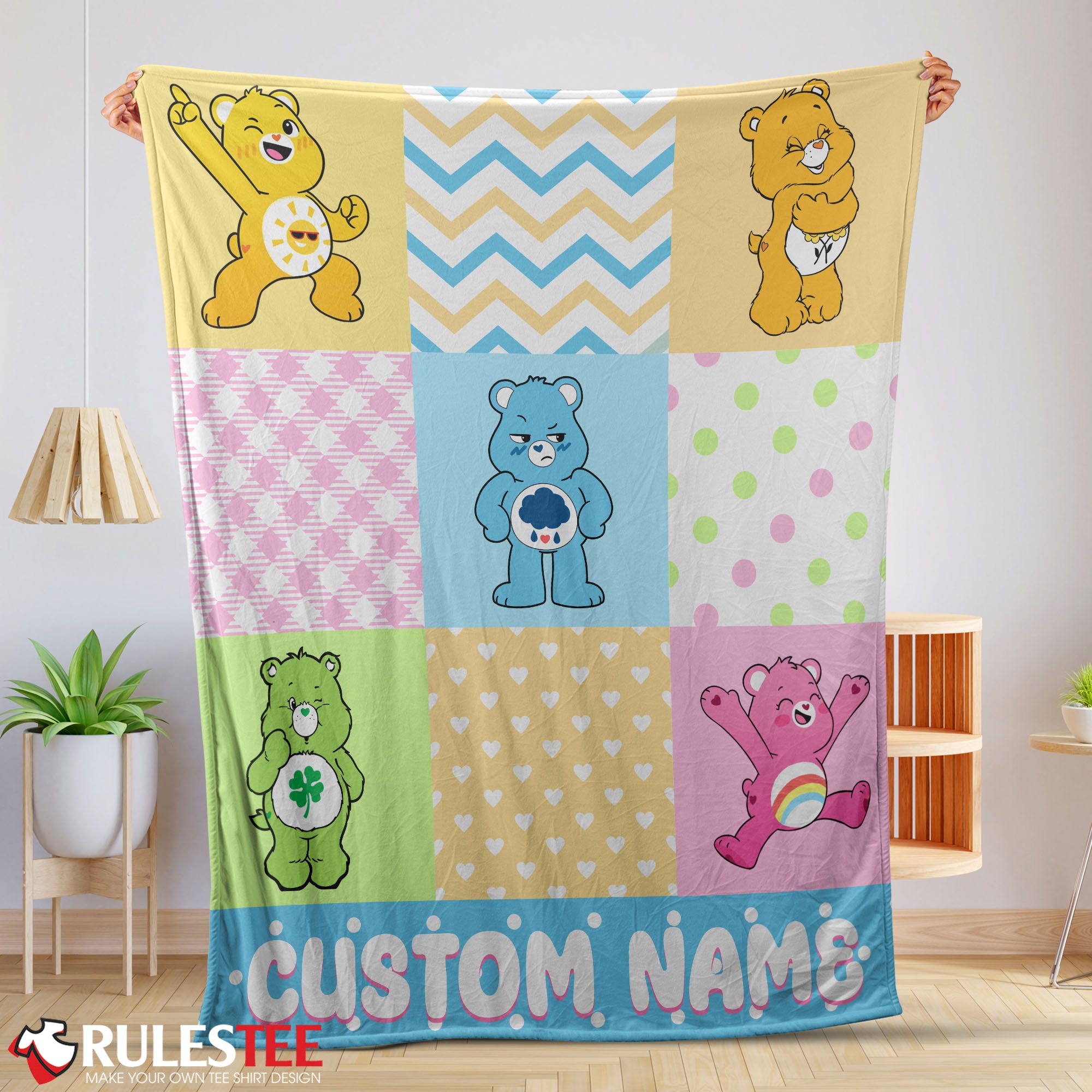 Colorful Care Bears Patchwork Blanket Fleece Customized Blanket