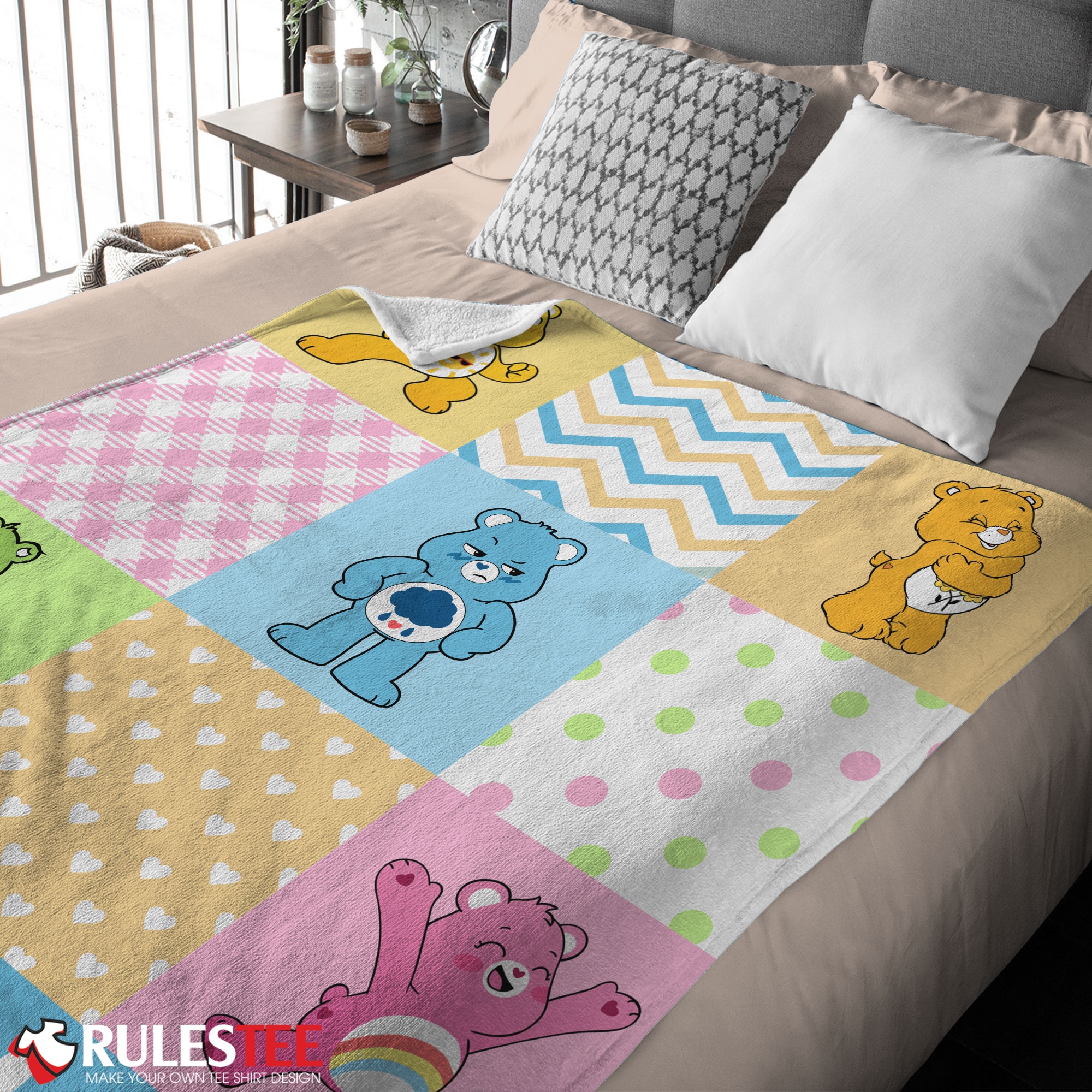 Colorful Care Bears Patchwork Blanket Fleece Customized Blanket