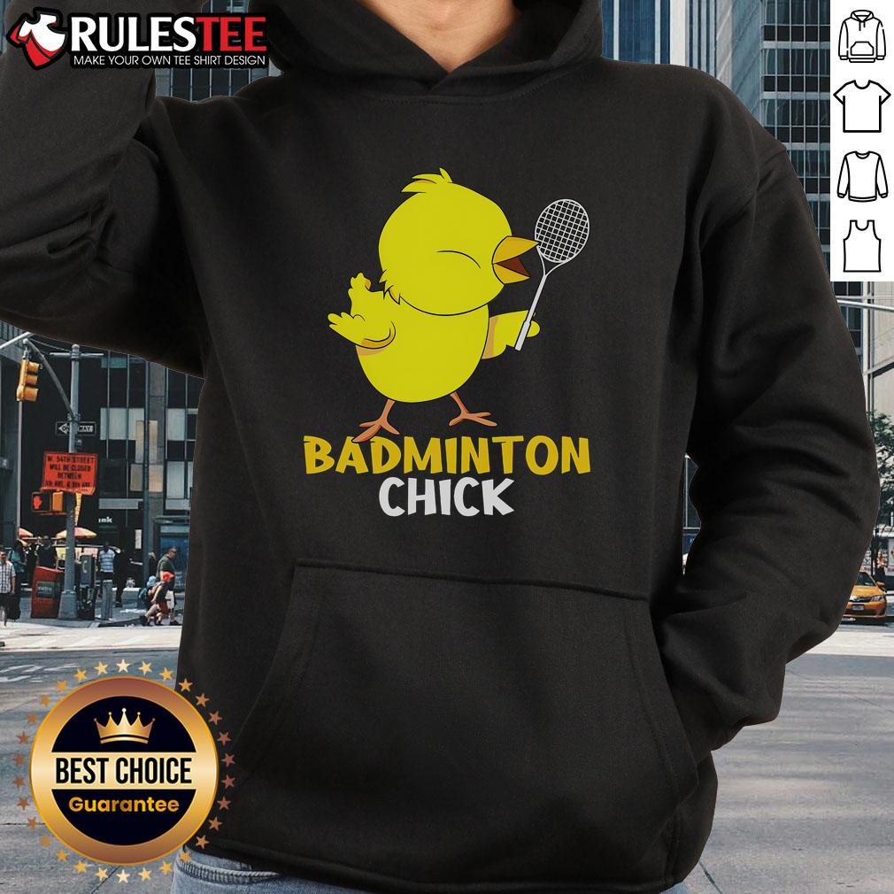 Cute badminton chick hoodie featuring a playful chicken birdie design, perfect for sports and animal lovers.
