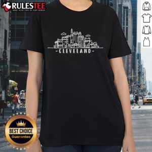 Cute Cleveland Ohio skyline ladies tee featuring a vibrant cityscape design, perfect for stylish Ohio enthusiasts.