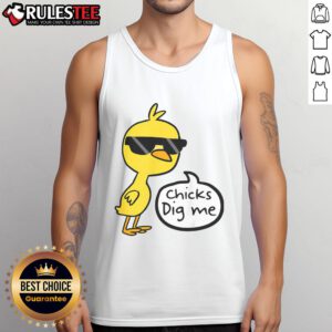 Cute Easter chicks on a yellow tank top with Dig Me text, perfect for celebrating Easter in style.