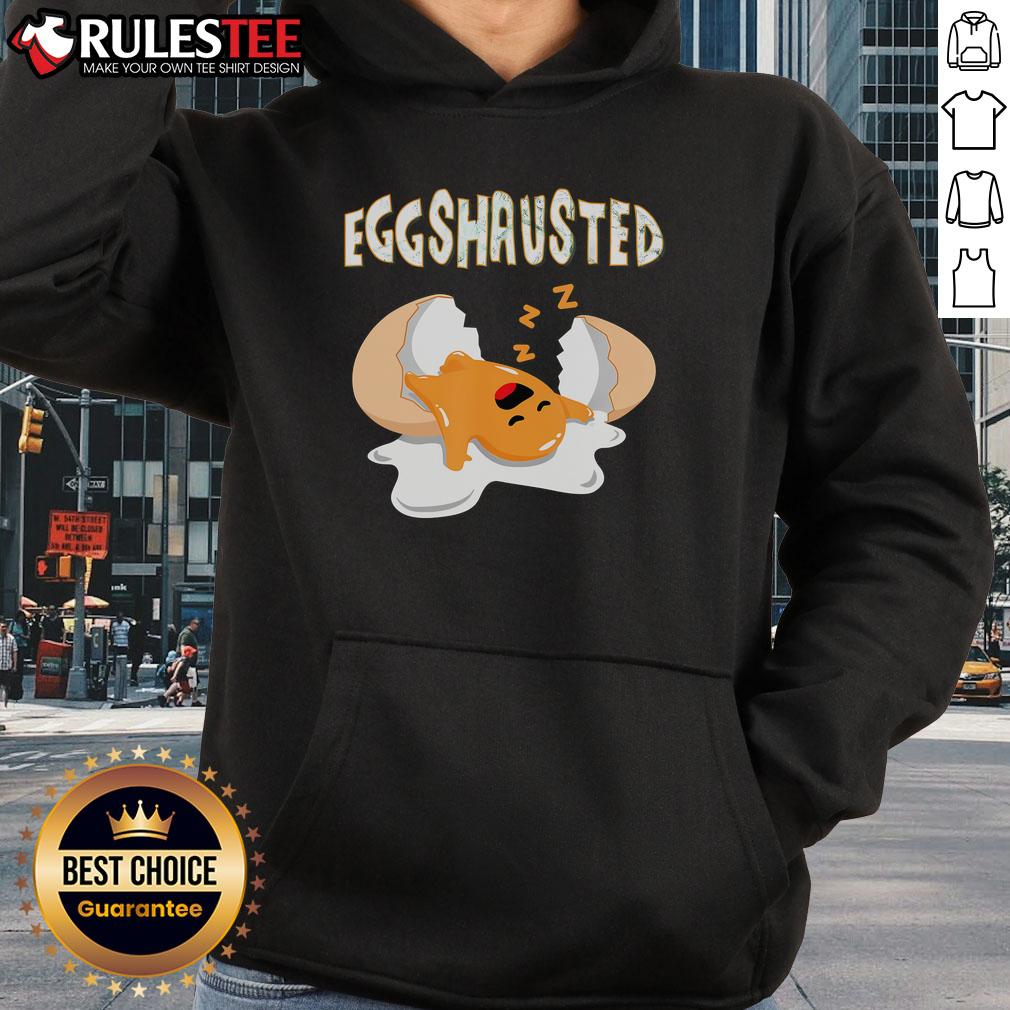 Adorable sleeping fried egg in a hoodie, perfect for Easter egg hunts. Cute Eggshausted design for fun egg lovers.