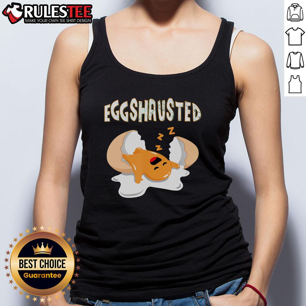 Cute fried egg sleeping in a tank top after Easter egg hunts, perfect for egg lovers and festive fun.