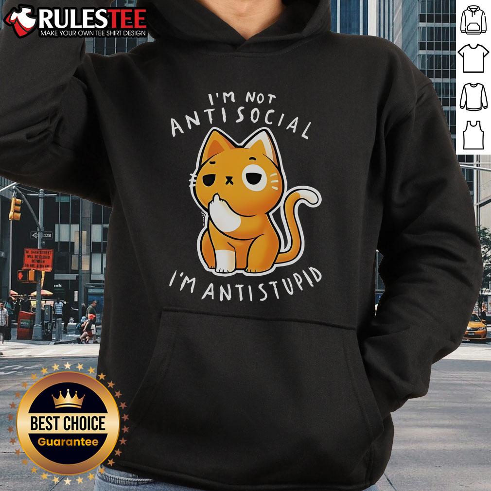 Cute 'I'm Not Antisocial I'm Antistupid' hoodie design in vibrant colors, perfect for casual wear and expressing humor.