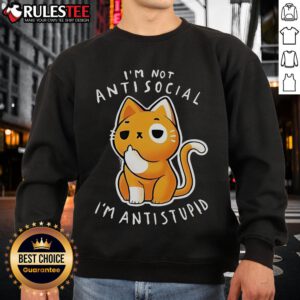 Cute 'I'm Not Antisocial, I'm Antistupid' sweatshirt featuring playful text design, perfect for casual wear.