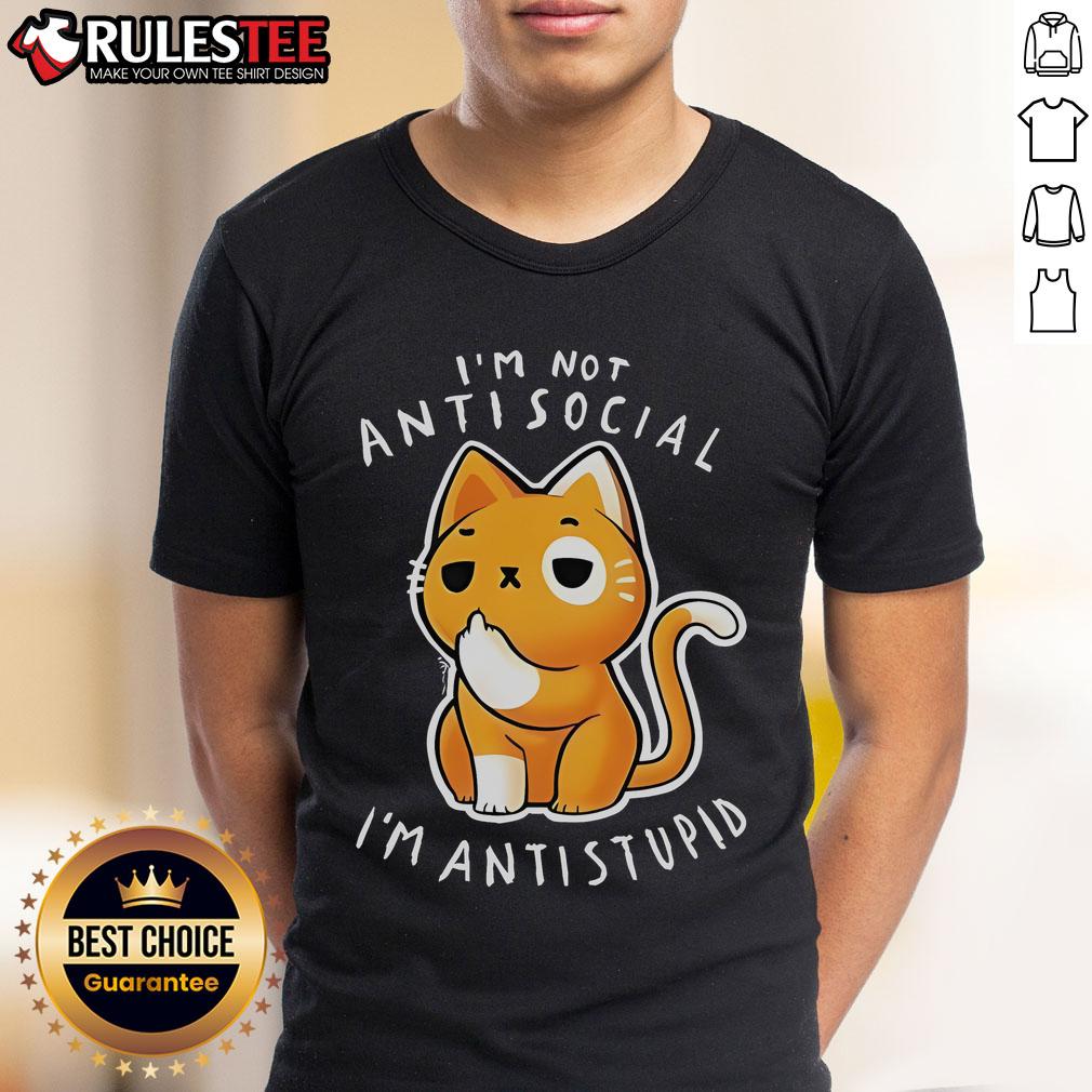 Alt Text: Cute I'm Not Antisocial I'm Antistupid T-Shirt design featuring playful typography on a casual tee.