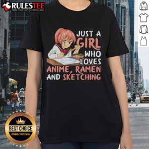 Cute girl graphic tee featuring anime, ramen, and sketching design for anime lovers.