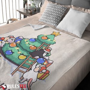 Cute Mice & Penguin Cartoon Christmas Tree Blanket Fleece Customized Blanket