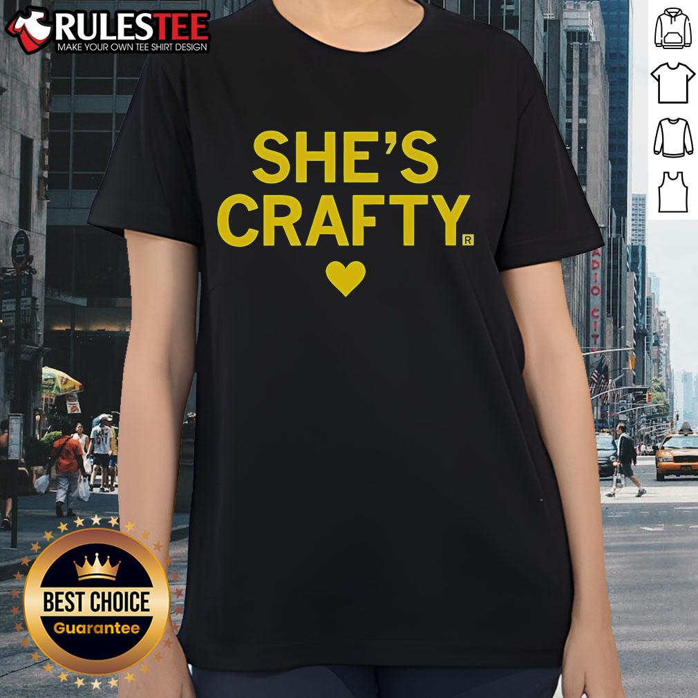 Alt Text: Cute Shes Crafty Heart Ladies Tee featuring a stylish heart design perfect for creative women.
