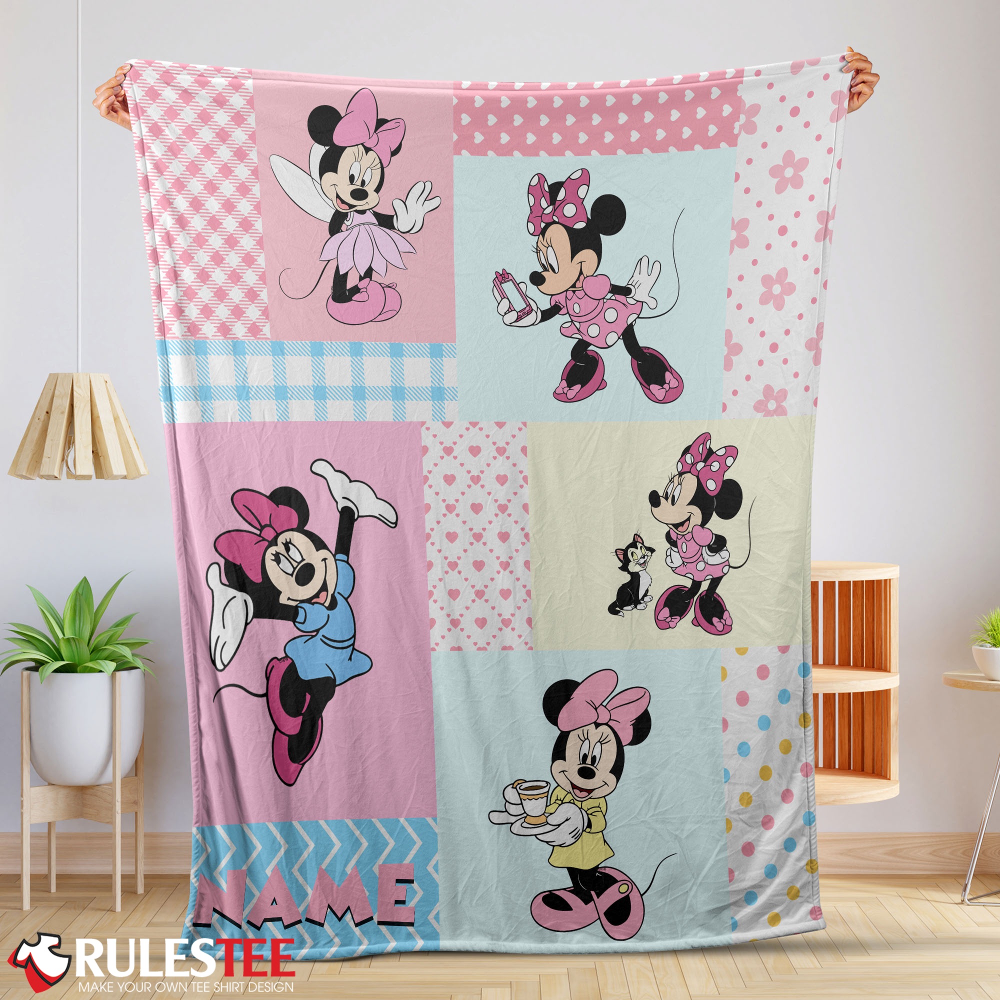 Disney Minnie Mouse Patchwork Pattern Blanket Fleece Customized Blanket