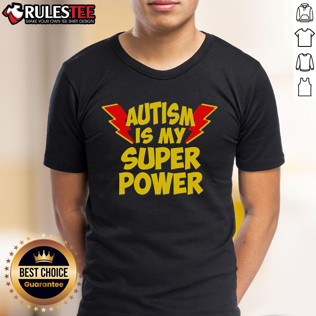 Funny Autism Is My Super Power T-Shirt design for Autism Awareness Day, featuring vibrant colors and a playful superhero theme.