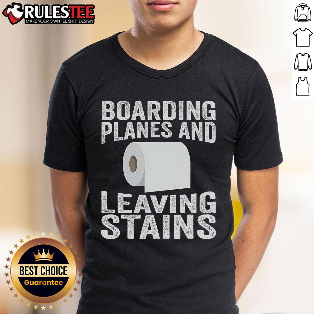 Alt Text: Funny Boarding Planes Leaving Stains T-Shirt design featuring a humorous graphic of airplanes and colorful stains.