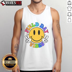 Alt Text: Funny Field Day vibes for teachers in a vibrant tank top celebrating Happy Field Day 2025 with cheerful graphics.
