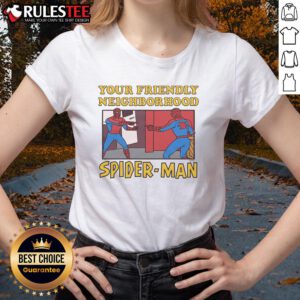 Funny Your Friendly Neighborhood Spider-Man Pointing Meme on a ladies tee, featuring iconic comic character design.