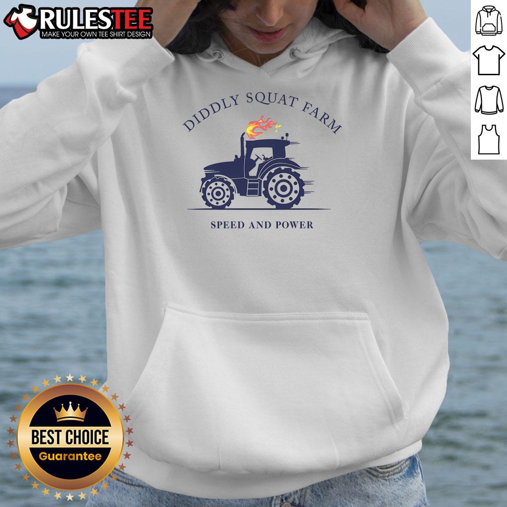 Official Tractor Diddly Squat Farm Speed and Power Hoodie featuring a stylish design for farm enthusiasts and tractor lovers.