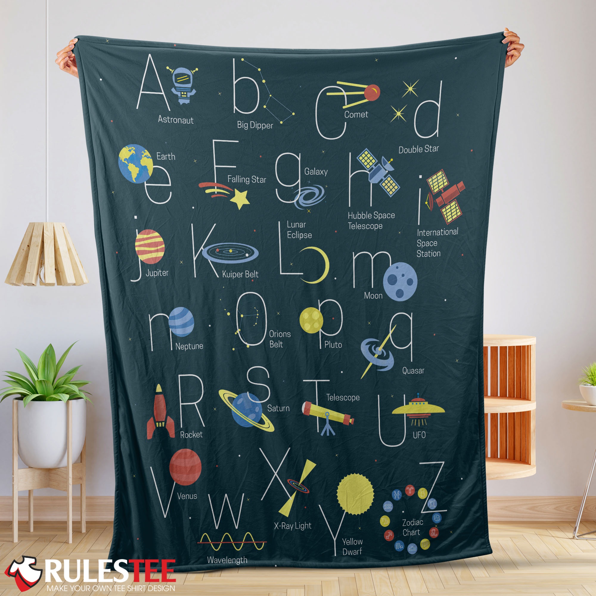 Outer Space Alphabet Poster Cute A To Z Astronomy Fleece Blanket