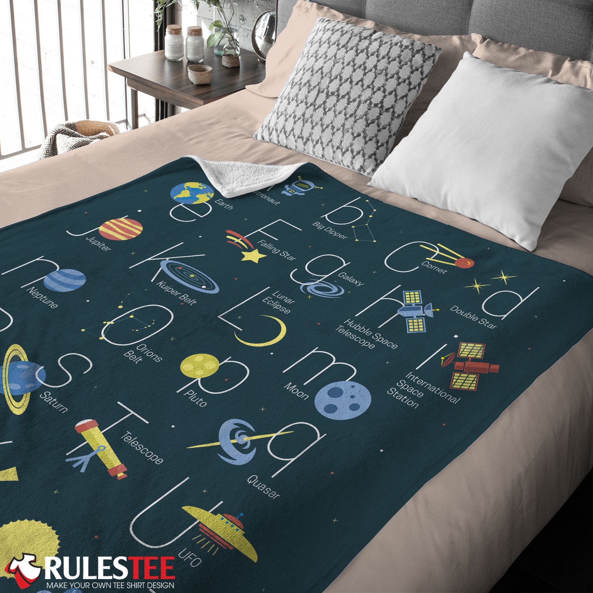 Outer Space Alphabet Poster Cute A To Z Astronomy Fleece Blanket