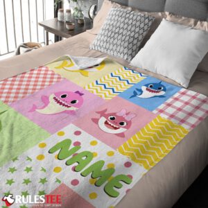 Personalized Colorful Baby Shark Blanket Fleece Customized Blanket