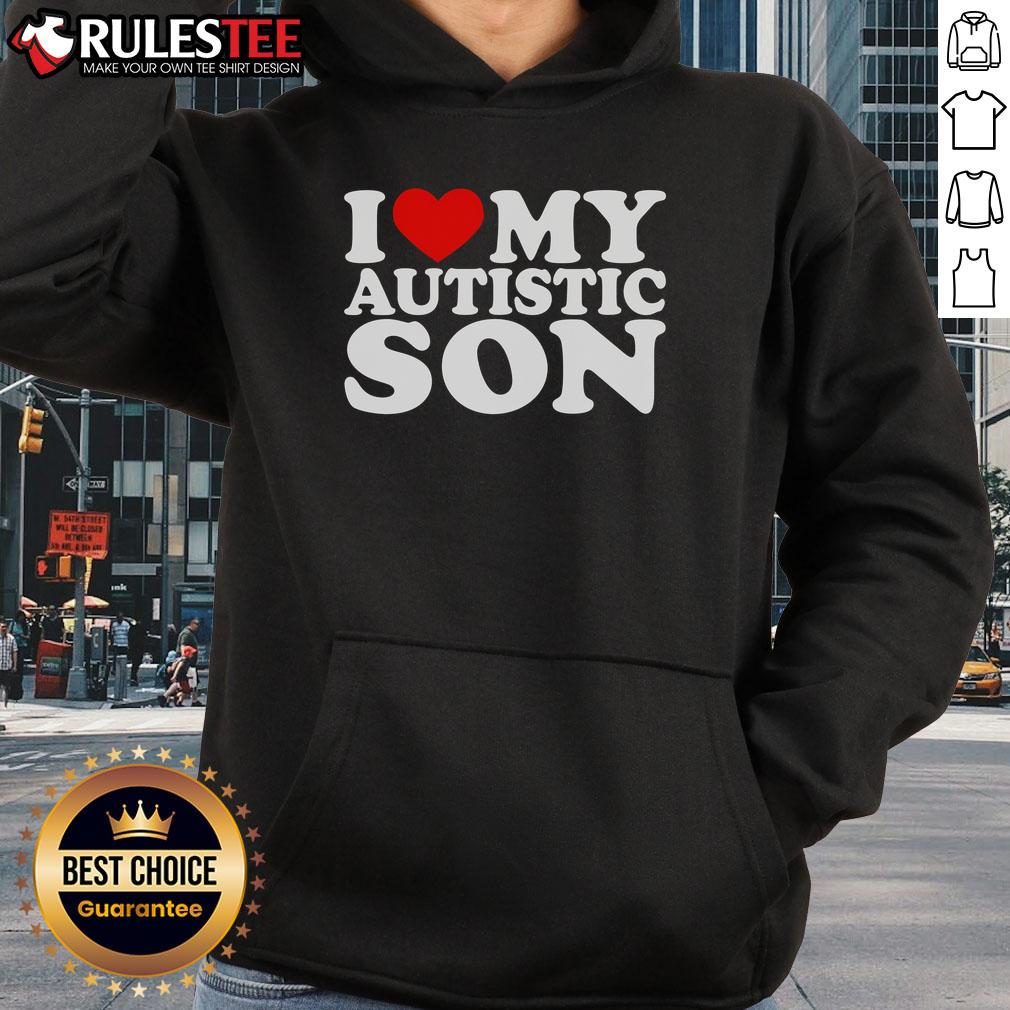 Cozy hoodie with 'I Love My Autistic Son' design, celebrating autism pride and family love in a stylish way.