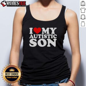 Pretty I Love My Autistic Son tank top design featuring colorful lettering and a heart, celebrating autism awareness.