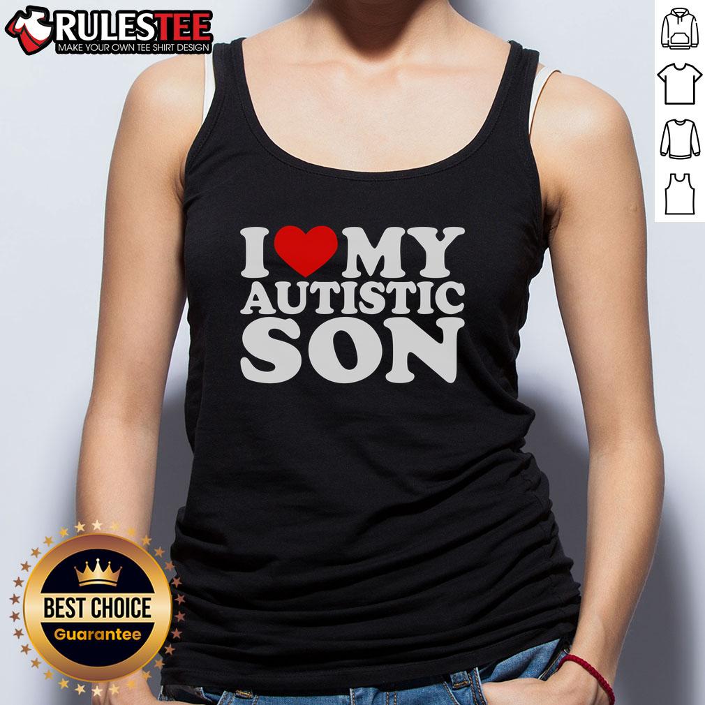 Pretty I Love My Autistic Son tank top design featuring colorful lettering and a heart, celebrating autism awareness.