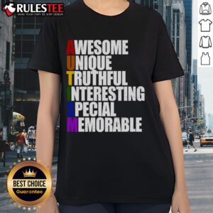 Awesome Autism Awareness Defined Quote Ladies Tee featuring a vibrant design promoting autism acceptance and understanding.
