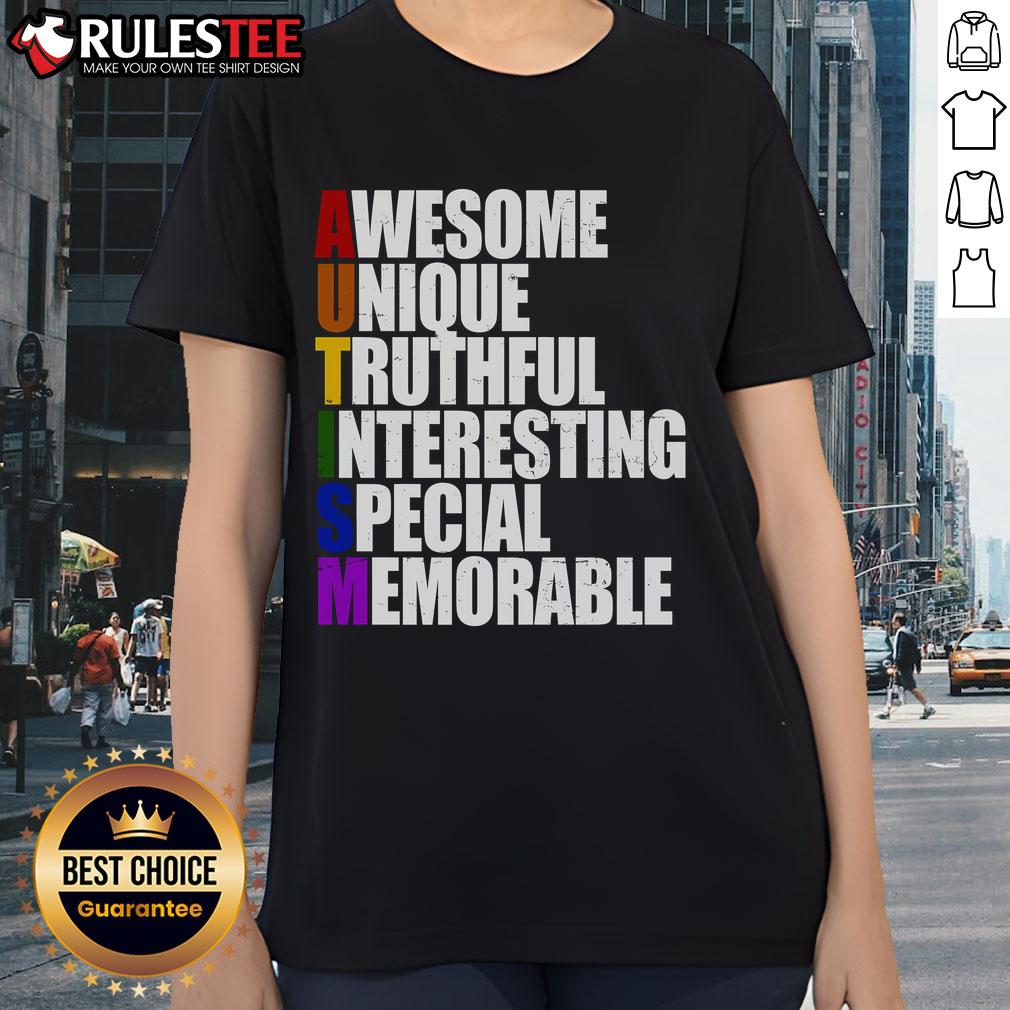Awesome Autism Awareness Defined Quote Ladies Tee featuring a vibrant design promoting autism acceptance and understanding.