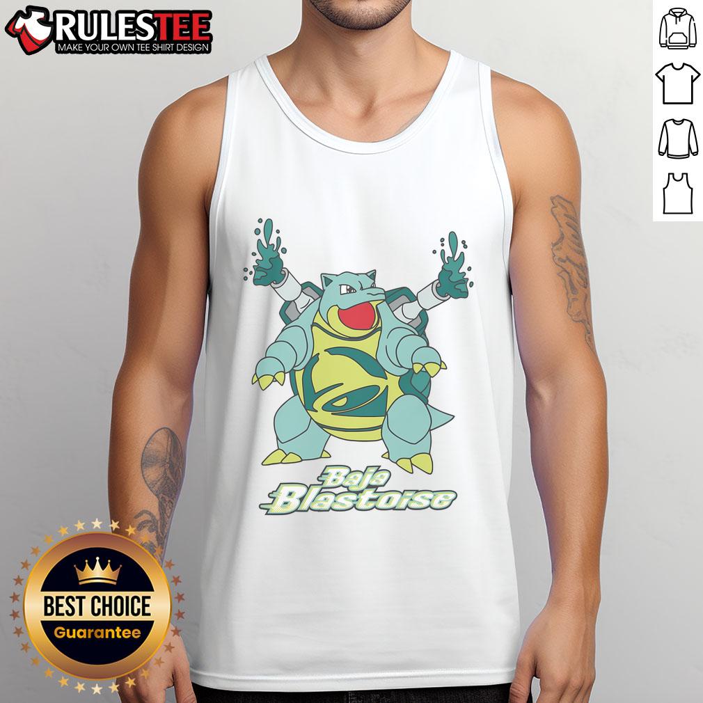 Awesome Baja Blastoise turtle Pokmon tank top featuring vibrant graphics of Blastoise and a stylish design.