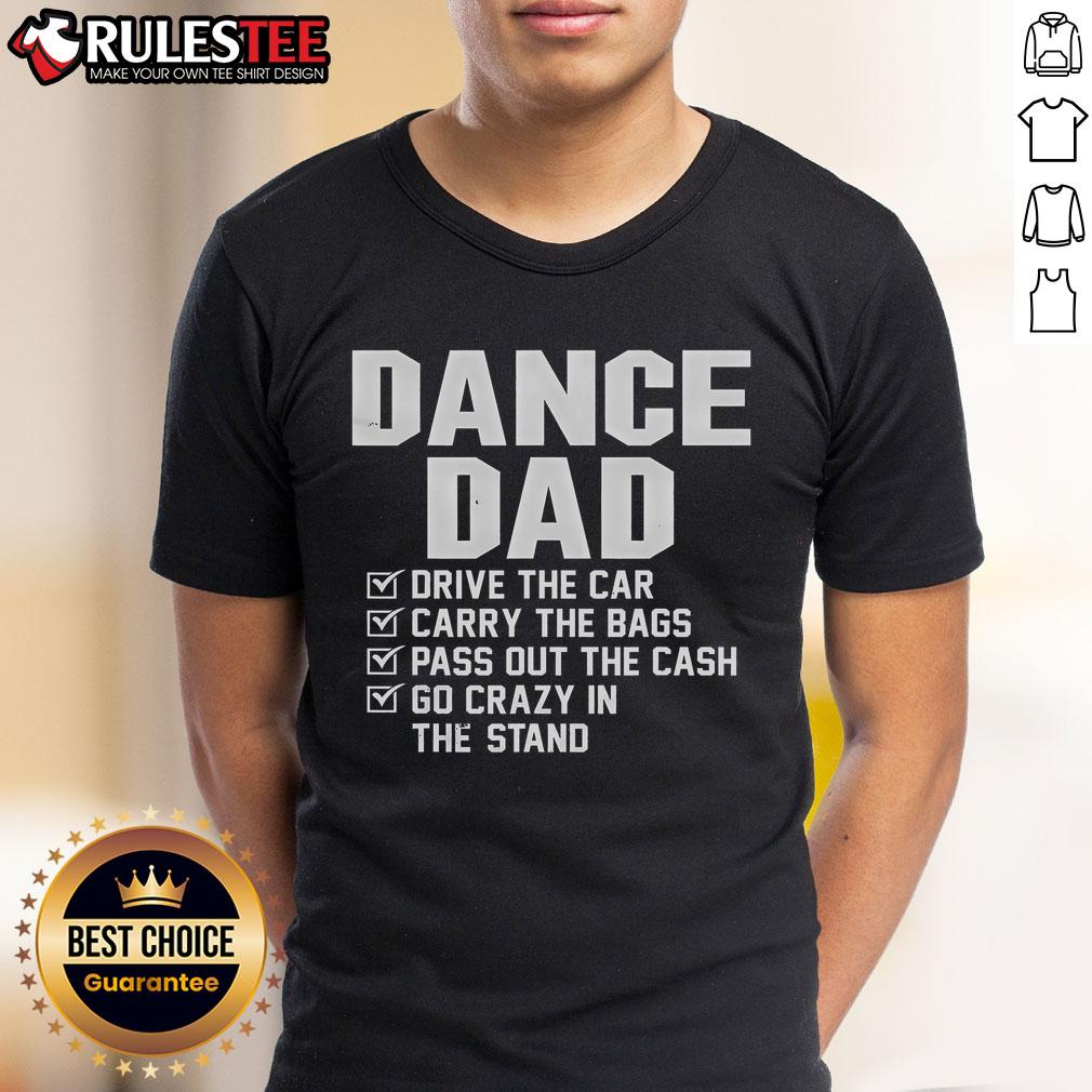 Awesome Dance Dad t-shirt featuring a fun design of a dad driving, carrying bags, and enjoying the moment at a dance event.