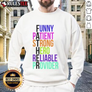 Awesome Father sweatshirt featuring 'Patient, Strong, Hero, Provider' design, perfect gift for dads and family occasions.