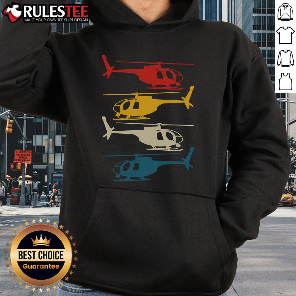 Awesome Helicopter Pilot Co Retro Aviation Hoodie in dark blue with vintage design, perfect for aviation enthusiasts.