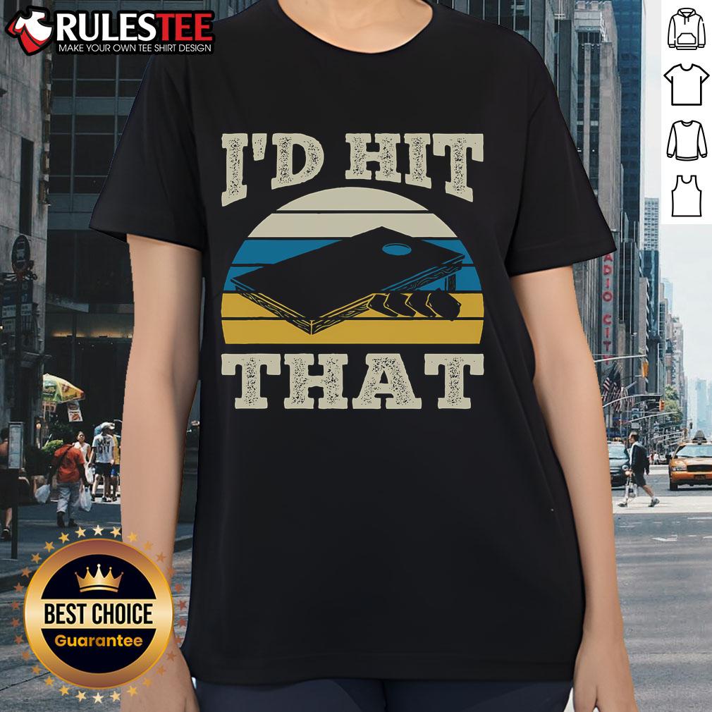 Awesome ID Hit That Bag cornhole retro ladies tee featuring fun graphics and a comfortable fit for casual wear.