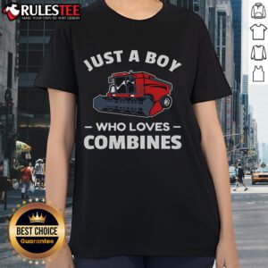 Awesome Just A Boy Who Loves Combines Red Combine Harvester Ladies Tee featuring a vibrant red harvester design.