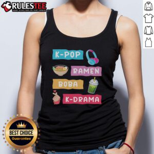 Awesome K-Pop Ramen Boba K-Drama Tank Top featuring colorful graphics and a stylish fit for fans of Korean pop culture.