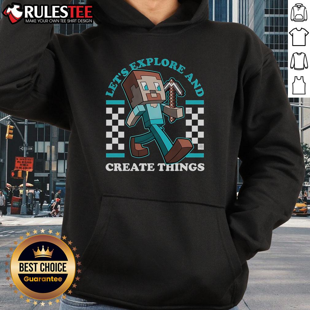Steve in a Minecraft hoodie explores a vibrant world, perfect for fans of Minecraft adventures and creativity.