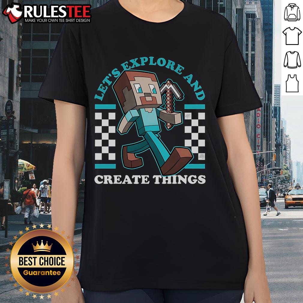Awesome Minecraft ladies tee featuring Steve exploring and creating in a colorful design, perfect for gamers and fans.