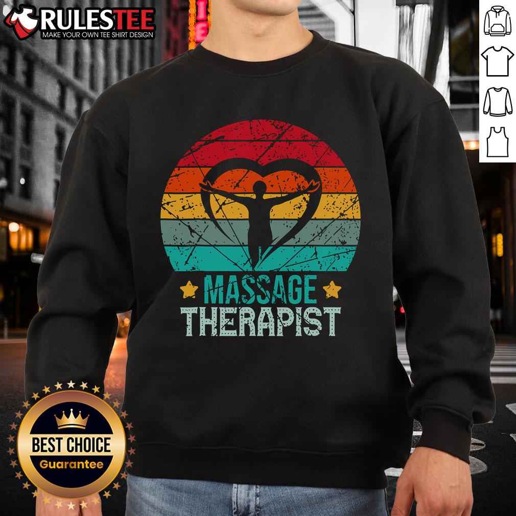 Alt Text: Awesome massage therapist sweatshirt featuring a retro sunset and inspirational occupational therapy quote.
