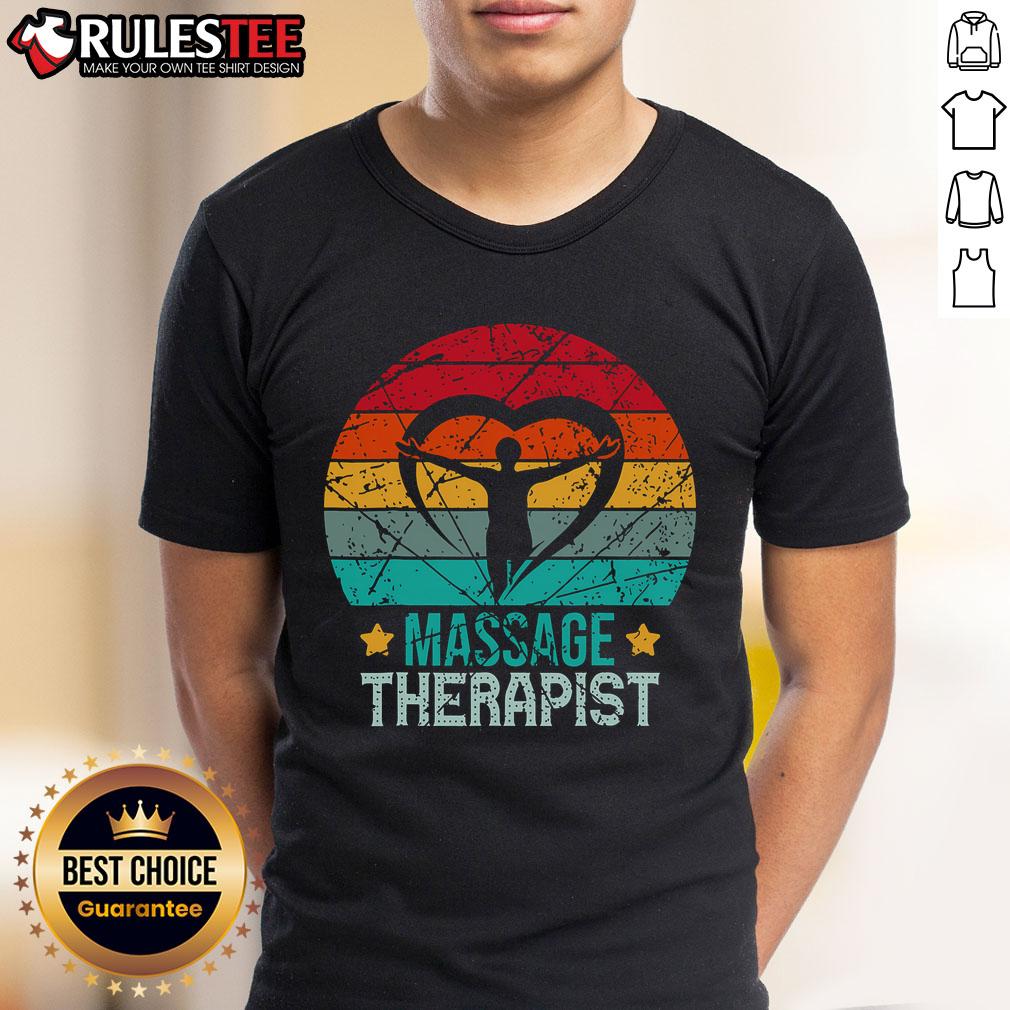 Awesome Massage Therapist retro sunset design on an occupational therapy quote T-shirt for wellness professionals.