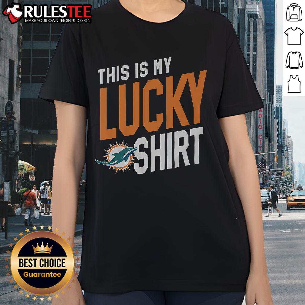Awesome Miami Dolphins This Is My Lucky Ladies Tee in vibrant colors, perfect for fans showing team spirit.