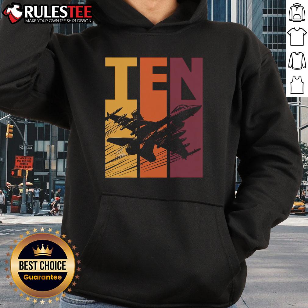 Cool military fighter jet hoodie for a ten-year-old boy's 10th birthday celebration, perfect gift idea.