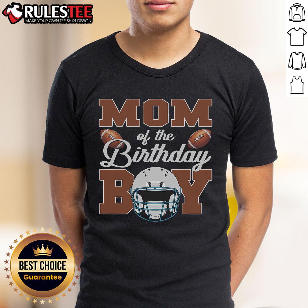 Awesome Mom of the Birthday Boy Football T-Shirt featuring playful design, perfect for celebrating her son's special day.
