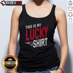 Woman wearing an Awesome New England Patriots tank top, showcasing team spirit and style at a game.