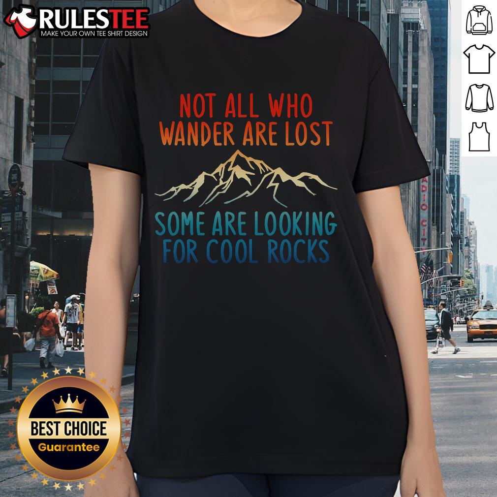 Awesome 'Not All Who Wander Are Lost' ladies tee, perfect for rock lovers and adventurers seeking stylish comfort.