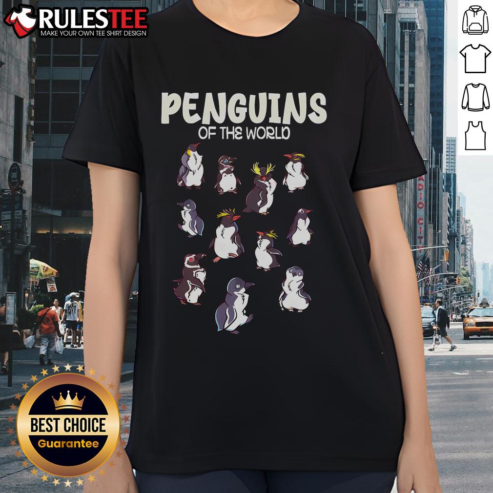 Awesome penguins graphic on a retro ladies tee, perfect for animal lovers and fans of wildlife fashion.